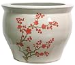 Asian Design Planter Pots - 14" Cherry Blossoms on Ice Crackle Ivory Porcelain Pottery Fishbowl
