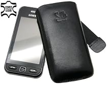 Original Suncase Leder Etui Tasche speziell fuer Samsung GT S5230 Star / S-5230 / Lasche mit Rueckzugfunktion / Schwarz
