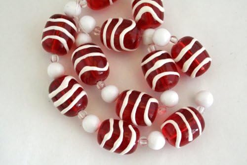 July 4th Patriotic Design Red Barrel Glass and Epoxy Beads (12 beads pack)