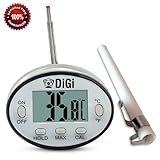 Best Digital Meat Thermometer with Large LCD - Thin Probe Gives Instant Read - Easy to Clean Waterproof Stainless Steel Body - Auto Off Power Saver - Use Outdoor for BBQ or Indoor to Grill Your Favourite Foods - Battery Installed ★ DiGi for 100% Money Back Guarantee ★