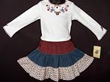 Good Lad Fall/Winter Toddler Girls New Bohemian Tiered/Country Cowgirl Embellished Cream Knit Long Sleeved Top and Floral Twirl Denim Skirt/Skort Set