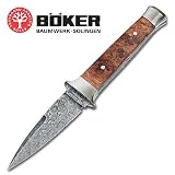 Leo Damascus Boot Knife, Amboina Wood, Plain, Leather Sheath