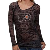 NHL Touch by Alyssa Milano Philadelphia Flyers Ladies Black Sheer Crystal Premium Long Sleeve T-shirt (Large)