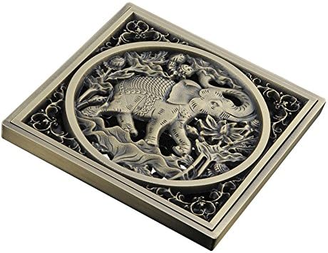 ZenXin 10*10cm Vintage Artistic Brass Bathroom Wetroom Square Shower Floor Drain Trap Waste Grate With Hair Strainer (Pattern 3)