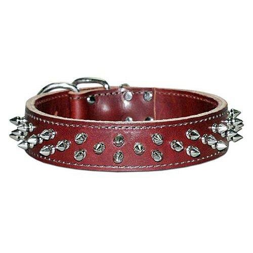 1.5 in. Protector Full Spiked Latigo Dog Collar model 6018 (Black, 21 in.)