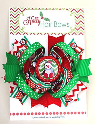 Holly Hair Bows- Boutique and Beautiful Christmas Bows for Girls (Polly Penguin)