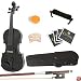 Mendini 4/4 MV Solid Wood Violin with Hard Case, Shoulder Rest, Bow, Rosin and Extra Strings - Full Size - Metallic Black
