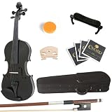 Mendini 4/4 MV Solid Wood Violin with Hard Case, Shoulder Rest, Bow, Rosin and Extra Strings - Full Size - Black
