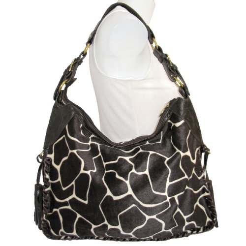 Large Whip-stitched Giraffe Print Slouchy Hobo Handbag