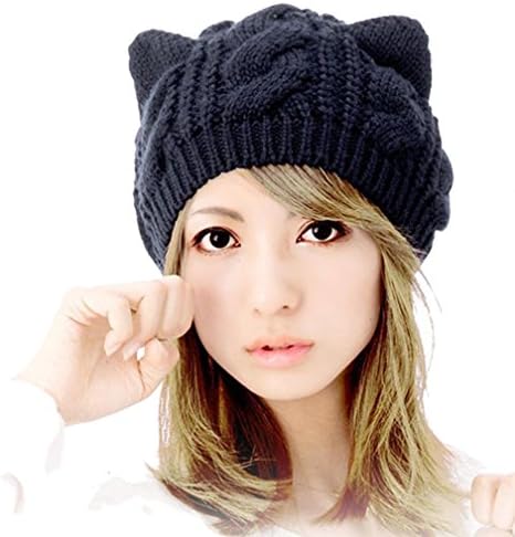 Fashion Women Girl Warm Winter Fall Wool Crochet Baggy Beret Beanie Hat Caps Cute Devil Horn Cat Ear Shape Knitted Hats