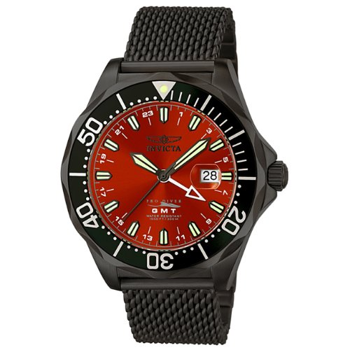 Invicta Men's 6361 Pro Diver Collection GMT Black Ion-Plated Mesh Stainless Steel Watch