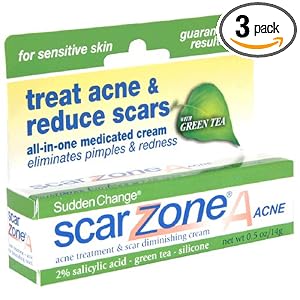 Sudden Change Scar ZoneA Acne Treatment & Scar Diminishing Cream, for Sensitive Skin, 0.5-Ounce Tubes, (Pack of 3)