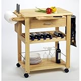 Kitchen Cart with Wine Rack and Drawer in Beech