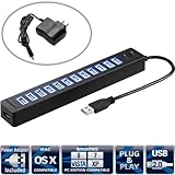 Sabrent 13 Port High Speed USB 2.0 Hub with Power Adapter And 2 Control Switches (HB-U14P)