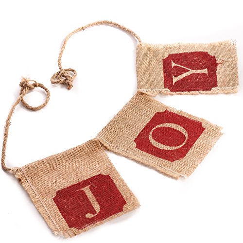 Factory Direct Craft Pair of 100% Natural Jute Burlap “Joy” Garlands for Holiday and Home Decor