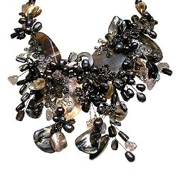 AKT Monochrome Labyrinth Pearl and Crystal Necklace - Grayscale (Water Element)