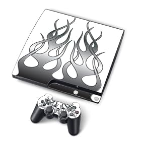 PS3 Slim White Flame Digiwrap & 2 Matching Controllers