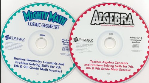 Lot 2 Mighty Math Astro Algebra Cosmic Geometry Vista Xp Mac Ages 12-14 Grade 7,8,9 Edmark