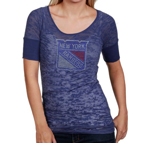 NHL Touch by Alyssa Milano New York Rangers Ladies Blue Crystal Premium T-shirt (Large) at Amazon.com