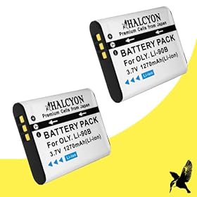 Two Halcyon 1270 mAH Lithium Ion Replacement Battery for Olympus Tough TG-1 iHS 12MP Digital Camera and olympus LI90B