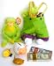 Felt Fabric Overalls Pants Easter Bag Basket With Ceramic Holiday Piggy Bank, 2 Million Dollar Chocolate Bars (Milk & Dark Peppermint Crunch) & Bag Of Milk Chocolate Coins And Plush Frog Stuffed Animal