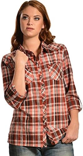 Red Ranch Women's Purple Plaid Studded Yoke Western Shirt Rust Small