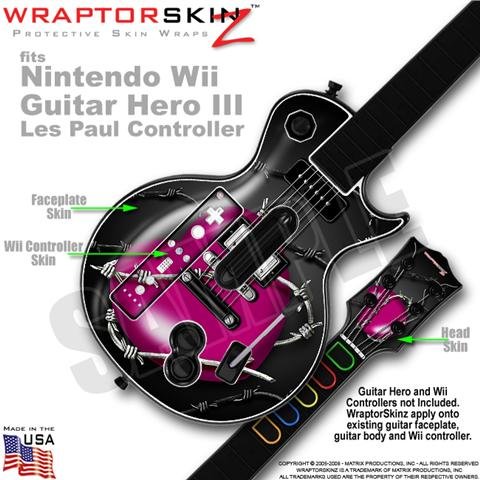 Barbwire Heart Hot Pink Skin by WraptorSkinz TM fits Nintendo Wii Guitar Hero III (3) Les Paul Controller (GUITAR NOT INCLUDED)