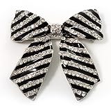 Large Enamel Crystal Bow Brooch (Black)