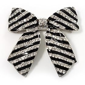 Large Enamel Crystal Bow Brooch (Black)