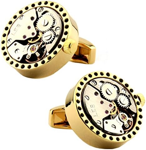 Cufflinksman® Gold Tone and Silver Tone Round Studded Steampunk Watch Cufflinks