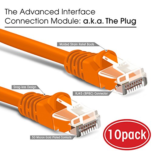 GearIt 10-Pack, Cat5e Ethernet Patch Cable 3 Feet - Snagless RJ45 Computer LAN Network Cord, Orange - Compatible with 10 Port Switch POE 10port Gigabit