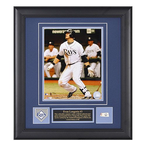 Mounted Memories Tampa Bay Rays Evan Longoria 8x10 Framed Photo with Team Medallion and Piece of Game Used Baseball