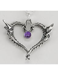 Sterling Silver Dragon heart w/ Faceted Amethyst Made in America