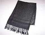 IMAGE OF Pashmina Shawl / Scarf - Black Pashmina and Silk 78x27