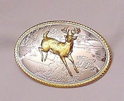 DEER RUNNING STERLING SILVER/GOLD PLATED  BELT BUCKLE
