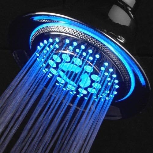 Dreamspa 5.25" Chrome Water Temperature Color-Changing Light Shower Head Bathroom Accessory