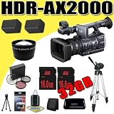 Sony HDR-AX2000 Handycam Camcorder TWO NPF970 Batteries 3pc Filter Kit 2.2X Telephoto Lens 32GB DavisMAX Pro Bundle