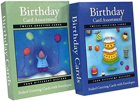 Foiled Birthday Greeting Cards - 2 boxes of 12 count Assorted Styles, 5" x 7" Envelopes included