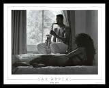 Woman & Saxophone Player Panties Gold Wood-Mounted Art Poster Print - 16