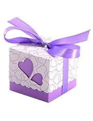 Kitchen: 100PCS Sweet Love Party Wedding Gift Wedding Favor Candy Box W/ Ribbon Roll Purple - Elisona