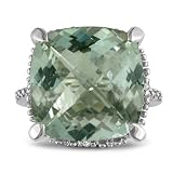 11ct Green Amethyst and Diamond Ring Set in Sterling Silver