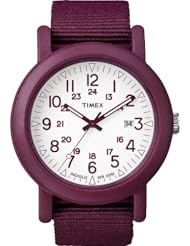Timex Unisex Urban Camper White INDIGLO Dial Resin Case Maroon Nylon Strap Watch T2N430