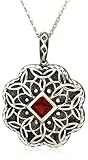Sterling Silver Flower-Shaped Celtic Garnet Pendant, 18.5"