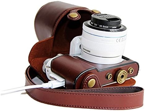 Dengpin Detachable Protective PU Leather Camera Case Bag Cover for Samsung NX3300 NX3000 with Shoulder Strap, with Charge Port Samsung NX3300 Case (Coffee)