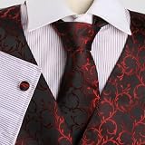 Red pattern Mens Designer Tuxedo Vest Set Match Necktie Cufflinks Bowtie Hanky Set for Suit Y&G VS1026