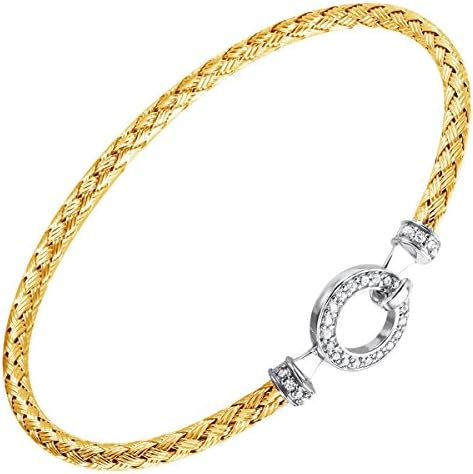 Charles Garnier Savannah Woven Circle Bangle Bracelet with Cubic Zirconia in 18K Gold over Sterling Silver