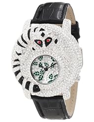 Croton Womens CN207339BSPV Crystal Accented Paved Crystal Dial Black Leather Watch