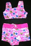 Girls 4-6X 2-piece Swimwear Crop Top / Board Short Bikini Bubble Gum Sky