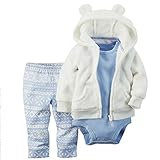 カーターズ（Carter's）2015年秋冬最新作 女の子用ベルボアオフホワイト耳フード付きふわふわパーカージャケット上下3点セット (9months(6... [並行輸入品]