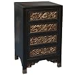 EXP Handmade Oriental furniture-31" Antique Style Black Leather End Table / Cabinet With Bas-Relief